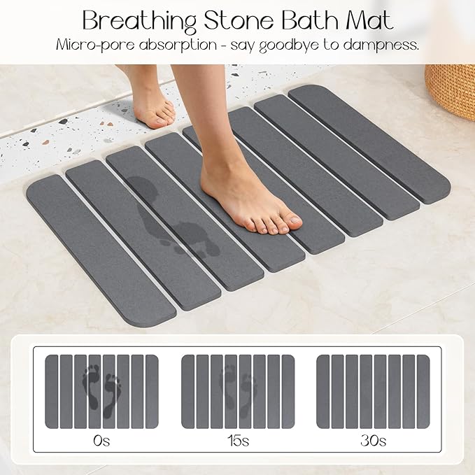 Diatomaceous Earth Stone Bath Mat Non-Slip, Foldable Stone Bath Mats for Bathroom Quick Dry, Super Absorbent Diatomaceous Earth Mats 24 x 16 Inch Quick Drying, Eco-Friendly Easy to Clean - Grey 1Pack