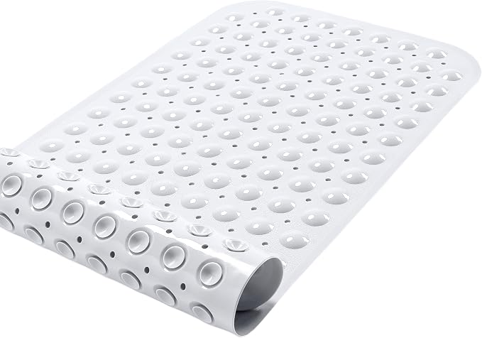 Large Non-Slip Bathtub & Shower Mat 31 inch x16 inch (Smooth/Non-Textured Tubs Only) Safe, Clean, Machine-Washable, Superior Grip&Drainage, Vinyl, Opaque White, Medium
