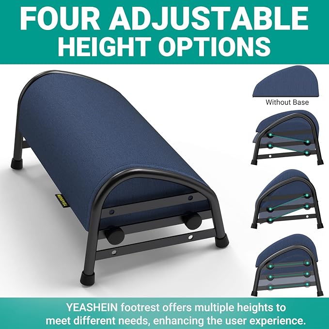 YEASHEIN Adjustable Foot Rest for Under Desk at Work, Ergonomic Foot Stools with 7 Positions, Elevated Cushion Under Desk Footrest with Metal Frame, Leg Rest Used for Home, Car, PC Gaming Accessories