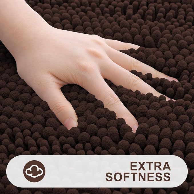 Grandaily Chenille Striped Bathroom Rugs 59x35, Extra Thick and Absorbent Bath Mats, Non-Slip Soft Plush Shaggy Shower Carpet, Machine Wash Dry, Bath Rug for Bathroom, Brown