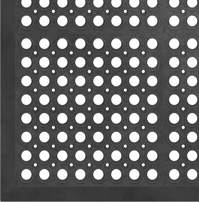 Ottomanson Heavy Duty Rubber Floor Mat – Non-Slip, Waterproof, Easy to Clean – Anti-Fatigue Mat for Commercial Kitchens, Restaurants, Workshops – Oil Resistant, Hose Washable – 24" x 36", Black