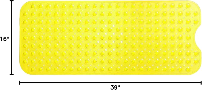 Extra-Long Non-Slip Bathtub & Shower Mat 39”x16” (Smooth/Non-Textured Tubs Only) Safe, Clean, Machine-Washable, Superior Grip&Drainage, Vinyl, Transparent Light Yellow