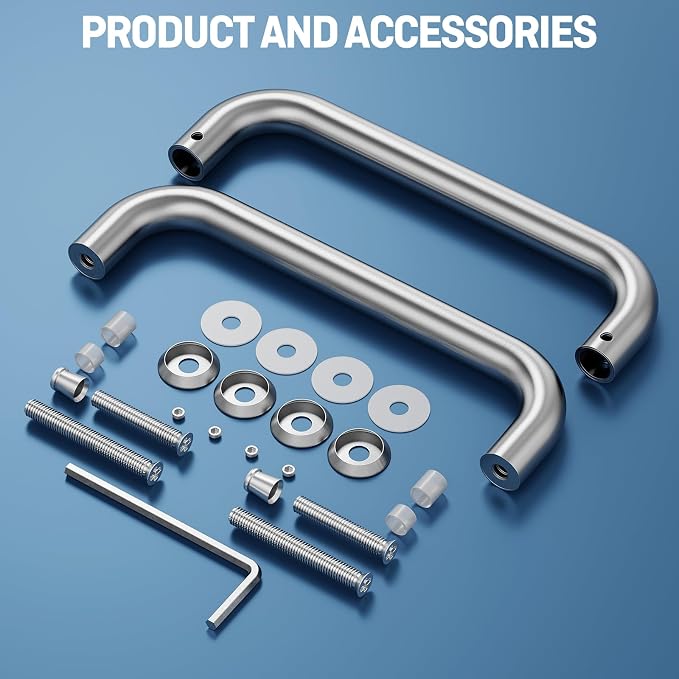 Ranbo Brushed Nickel 8" （CTC） Tubular Back-to-Back Shower Door Handle，Heavy-Duty 1.0mm Thick 304 Stainless Steel, for 1/4"- 1/2" Thick Glass and 1-3/8" - 2-1/6" Thick Wooden or Metal Doors