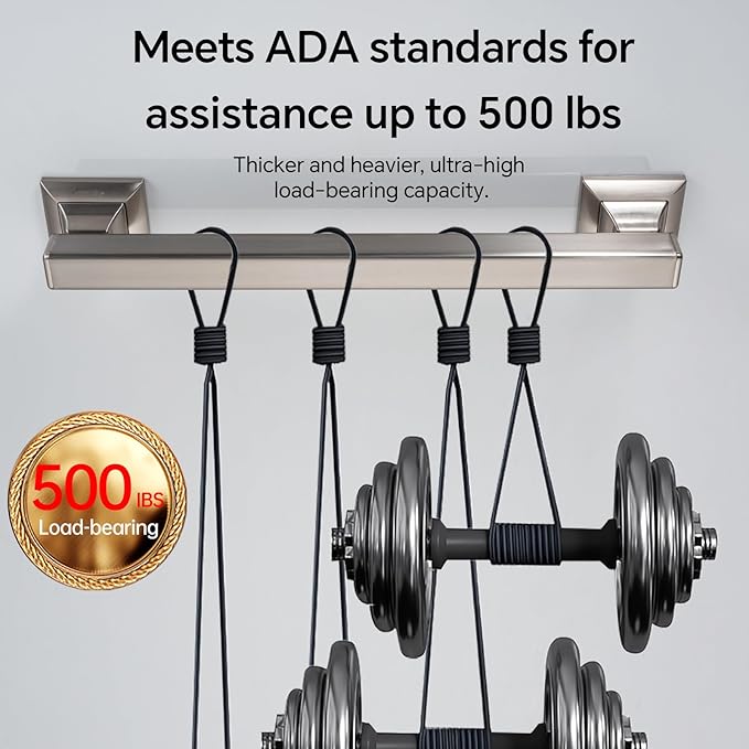 Joyrain Stainless Steel Square Grab Bar - ADA Compliant 500lb Weight Limit, 16/24/32 Inch Bathroom Safety Rail for Seniors & Disabled (Brushed Stainless Teel, 16 inch)