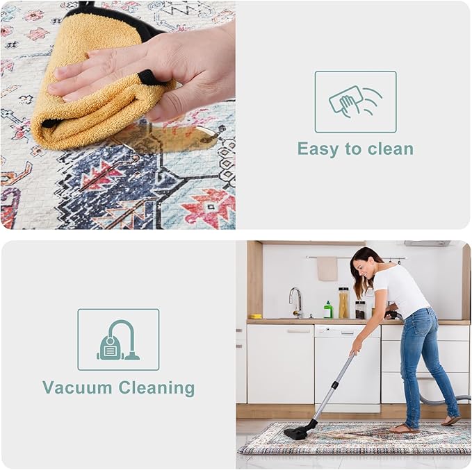KIMODE Anti Fatigue Kitchen Mats,Boho Vintage Kitchen Rugs Sets of 2,Non Slip Waterproof Kitchen Floor Mats,Ergonomic Cushioned Comfort Standing Mat for Laundry,Office,Sink,Desk,Blue