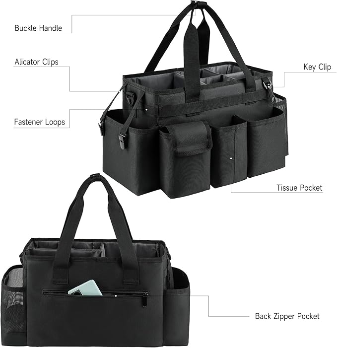Cleaning Caddy,Cleaning Bag for Housekeepers,Cleaning Supplies Organizer with Handle,Black