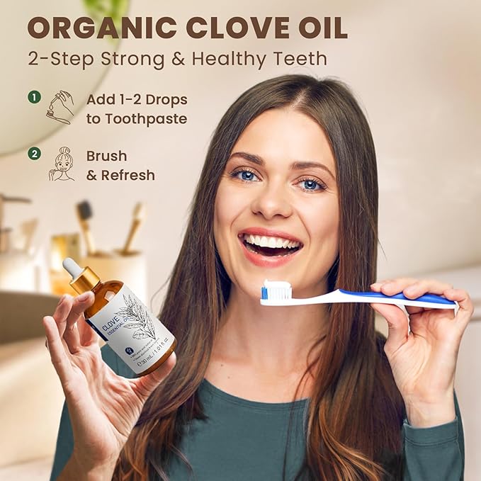HIQILI 1 Fl Oz Clove Oil for Teeth and Gums, Oral Care, DIY Clean Spray, Aromatherapy, 100% Pure Natural Premium - 30ml