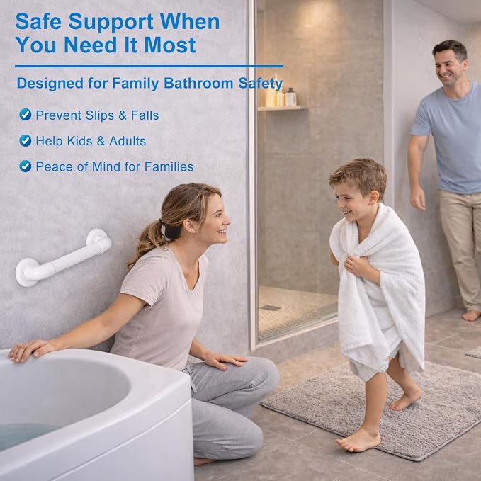 Shower Grab Bar for Wall: 12” ABS Safety Bars for Seniors, Wall Mount Bath tub Handles with Screws & Anchors, Bathroom Support Rails for Pregnant Women & Handicap Users, Toilet & Bathtub Assistance