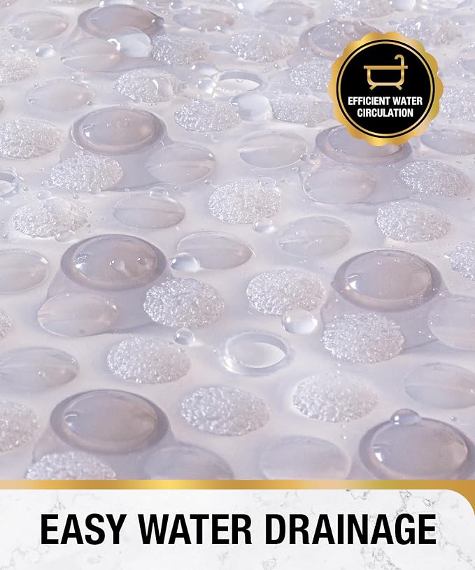 HITSLAM Bathtub Mat Non Slip, 35x16 Inch Bubble Oval Bath Tub Mat for Bathroom, Machine Washable Shower Mat with Suction Cups and Drain Holes, Grey