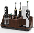 Boperzi Bathroom Counter Organizer for Vanity & Sink Storage: Detachable Electric Toothbrush and Toothpaste Holder, Water Flosser Holder, Bathroom Decor and Accessories Organization Set(Walnut Black)