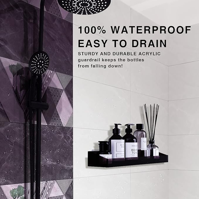 Bakzon Acrylic Wall Mount Organizer, Self Adhesive Shelves, No Drilling Hang Walls, for Bathroom, Kitchen, Living Room - Dark Brown