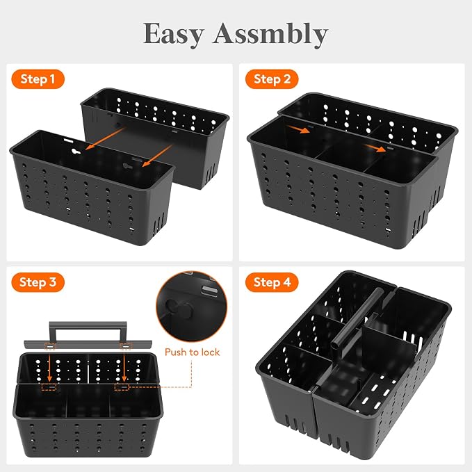 Lifewit Shower Caddy Portable, Caddy Organizer with Handle and Adjustable Dividers, Plastic Shower Basket for Dorm Room Essentials, College, Bathroom, Black, 1 Pack
