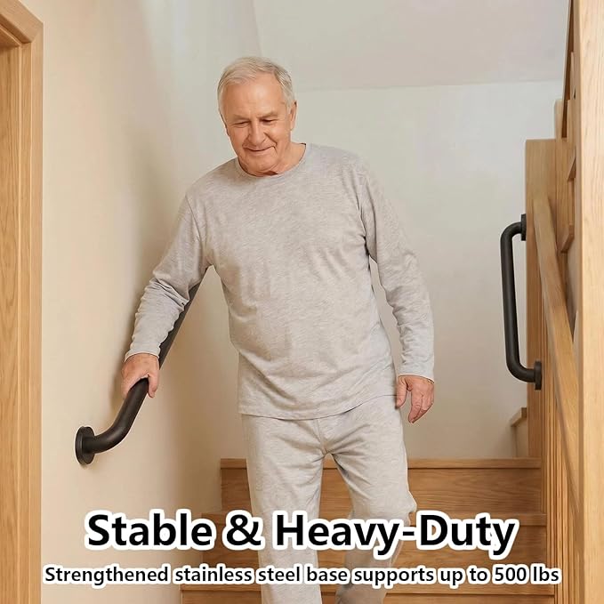 12" Stair Handrail, Wall-Mounted Safety Grab Bar for Indoor & Outdoor Steps