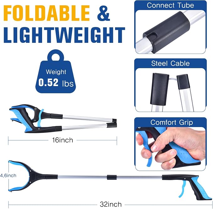 Matthew 2-Pack Grabber Reacher Tool, 32" Foldable Pick Up Stick Grabbers for Seniors, Lightweight Leaf Trash Picker Upper Grabber Tool, Surgery Recovery Gifts Elderly Must Haves