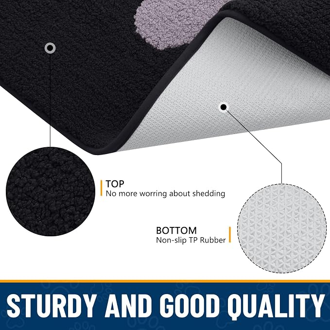 Smiry Dog Door Mat for Muddy Paws, Absorbs Moisture and Dirt, Low-Profile Entryway Mat with Non-Slip Backing, Entry Indoor Outdoor Doormat for Inside Floor (70x24 Inches, Black and Grey, Paw