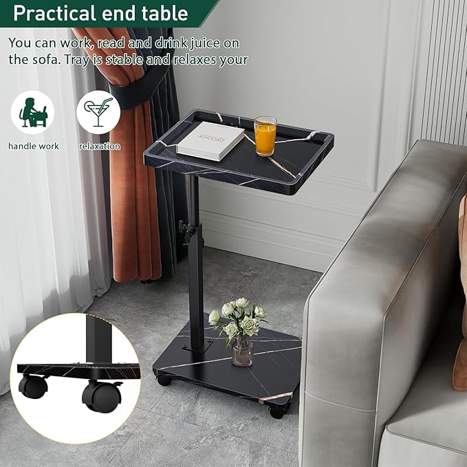 C Table End Table Adjustable Height, 360°Swivel TV Tray Table for Small Spaces, Couch Tables That slide under, C Shaped Side Tables living room and bedroom for Sofa, Bed,Chair, Snack (1, Black)