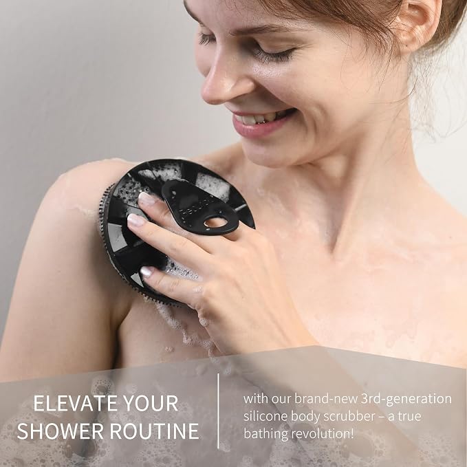 Silicone Body Scrubber, BEAUTAIL Upgrade 3rd Gen Shower Bath Brush, Lather Nicely, Soft Massage Body, More Hygienic Than Traditional Loofah, Gentle Exfoliating for Sensitive Skin, 1 Pack, Black