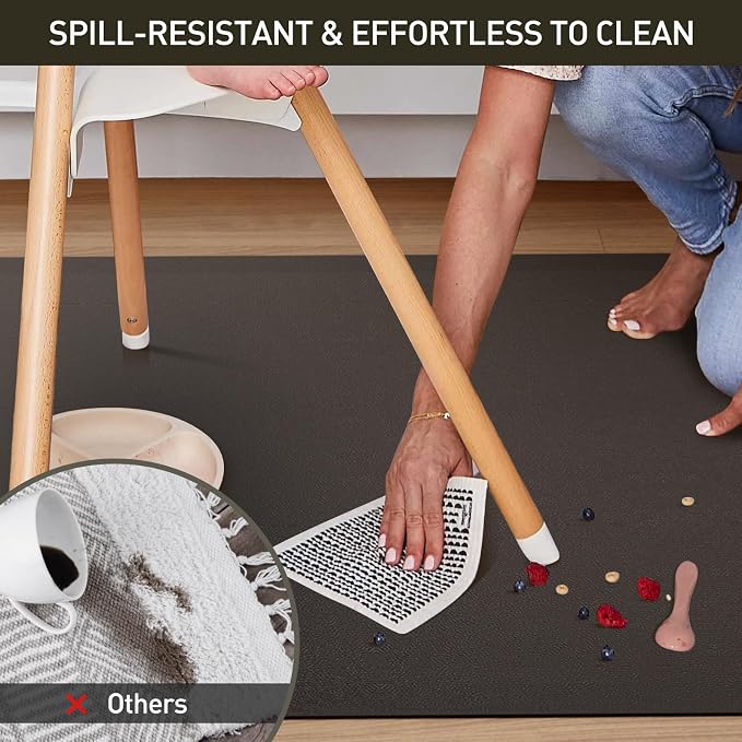 Area Floor Mat for Home, 8'×12' Large Black No Slip Waterproof Vinyl Area Rug for Dining Room, Spill Resistant Hard Floor Protector Cover for Mud Room, Easy Clean Splat Mat for Under High Chair