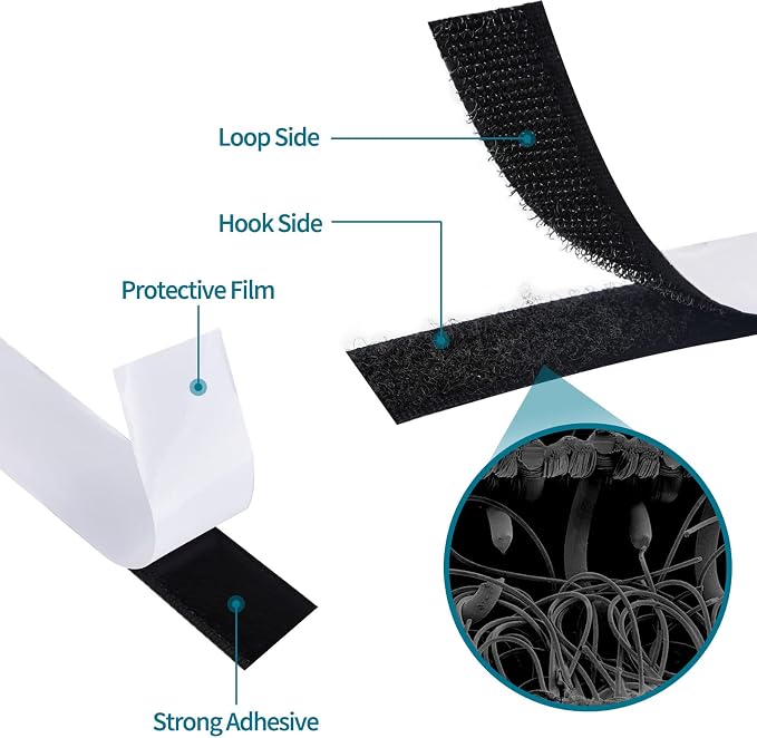 0.75 Inch x 82 Feet Black Self Adhesive Hook and Loop Tape Sticky Back Fastening Roll, Nylon Self-Adhesive Heavy Duty Strips Fastener for Home Office School Car and Crafting Organization - Black