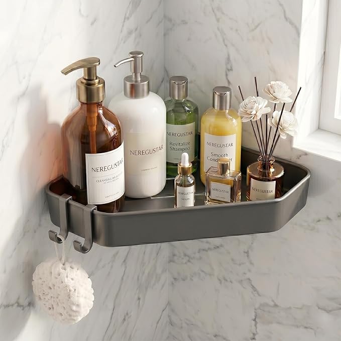 Shower Caddy Hanging,Never Rust Shower Organizer Hanging, Aluminum Shower Racks for Inside Shower with Hooks for Razor, Bathroom Organizers and Storage with Soap Holder, Grey