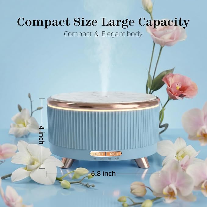 500ML Large Capacity Essential Oil Diffuser, Ultrasonic Aromatherapy Diffuser with 7 Color LED Lights with Remote Control, Cool Mist Humidifier, Timed Mist, Auto Shut-Off (Blue)