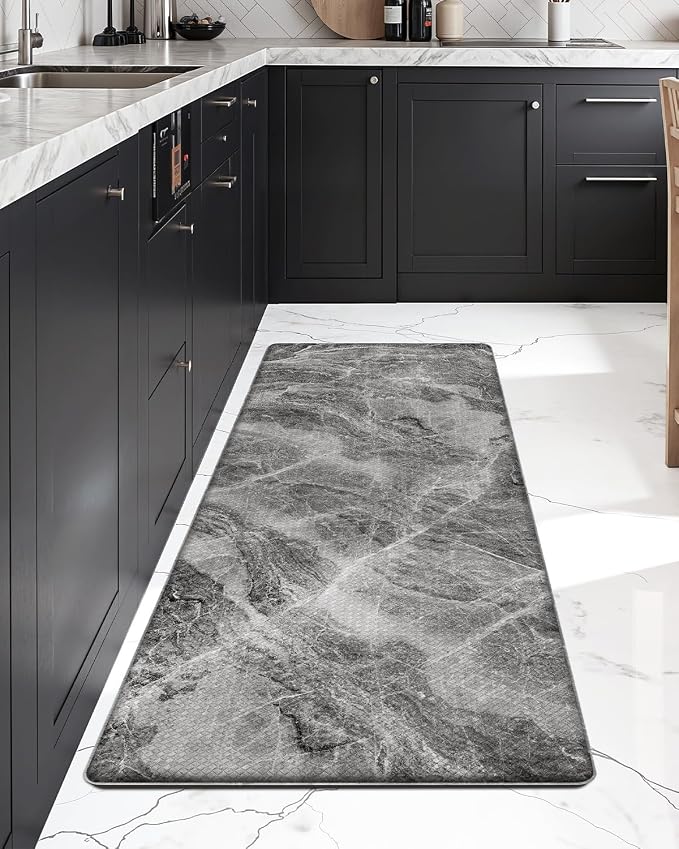 DEXI Kitchen Floor Mats Cushioned Anti Fatigue, 23x59 Large Wide Standing Comfort Runner Rug Waterproof, Marble Memory Foam Padded for Front Sink Laundry, Dark Grey