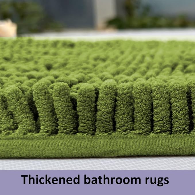 Lime Green Bathroom Rug Set - Extra Soft 3 Piece Anti-Slip Bath Mats, Plush Chenille Shaggy Mat for Living Room, Bedroom, Floor - Water Absorbent Soft Rug