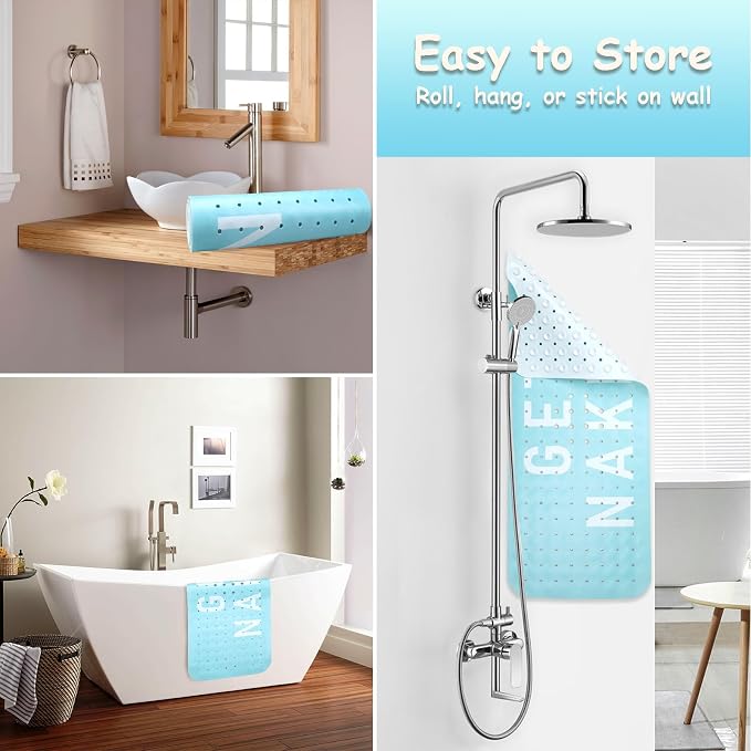 Bathtub Mat Non Slip, Get Naked Extra Long Bath tub Mat Shower Floor Mat with Suction Cups and Drain Holes for Adults Kids Elderly 40 X 16 Inch
