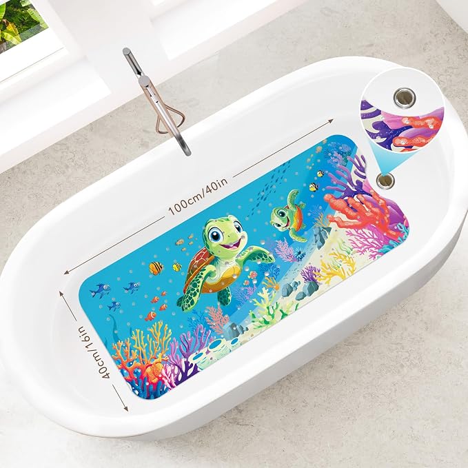 SHUCHING Baby Bath Mat for Tub Non Slip-40 X 16 Inch, Bathtub Mat Non Slip for Kids, Toddler Long Shower Mat for Bathroom, Sea Turtle