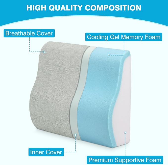 Lumbar Support Pillow for Recliner & Back Pillow for Couch, Dual Layer Memory Foam Back Support for Deep Recliner Chair for Senior Citizen to Sit Up Straight Light Grey