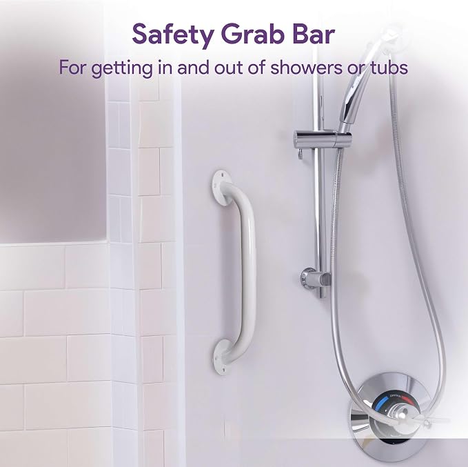 White 16 Inch Grab Bars for Bathtubs and Showers - Powder Coated Steel Bathroom Safety Rail Handle - Non Slip Grip Handicap Grab Bar for Seniors, 250 lbs Weight Support Capacity
