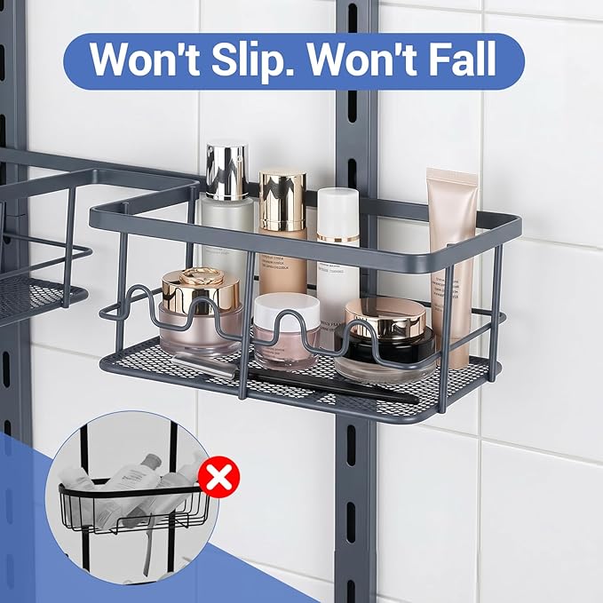Extra Large Shower Caddy Hanging, Rust-Resistant Shower Organizer Hanging,3 Tier Height-Adjustable Over the Head Caddy,Rack with Soap Basket (Gray)