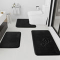 HUXMEYSON Bathroom Rugs Sets 3 Piece, Non-Slip & Quick Dry Bath Mat Set, Ultra Soft Velvet Bath Rugs for Bathroom, Toilet and Shower Floor, Black