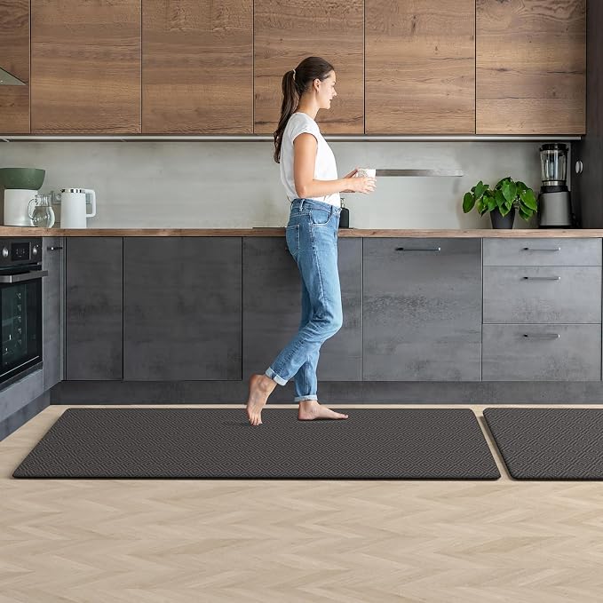 Mattitude Kitchen Mat 2PCS Kitchen Rugs Cushioned Anti-Fatigue Rug Waterproof Standing Desk Mat Kitchen Mats for Floor Kitchen Rug Set for Kitchen, Sink, Office 17.3"×30"+17.3"×59" Dark Grey