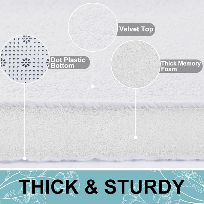 Smiry Memory Foam Toilet Rugs U-Shaped 24x20, Extra Soft Absorbent Non-Slip Contour Bathroom Rugs, Machine Washable Bath Mats for Toilet, White