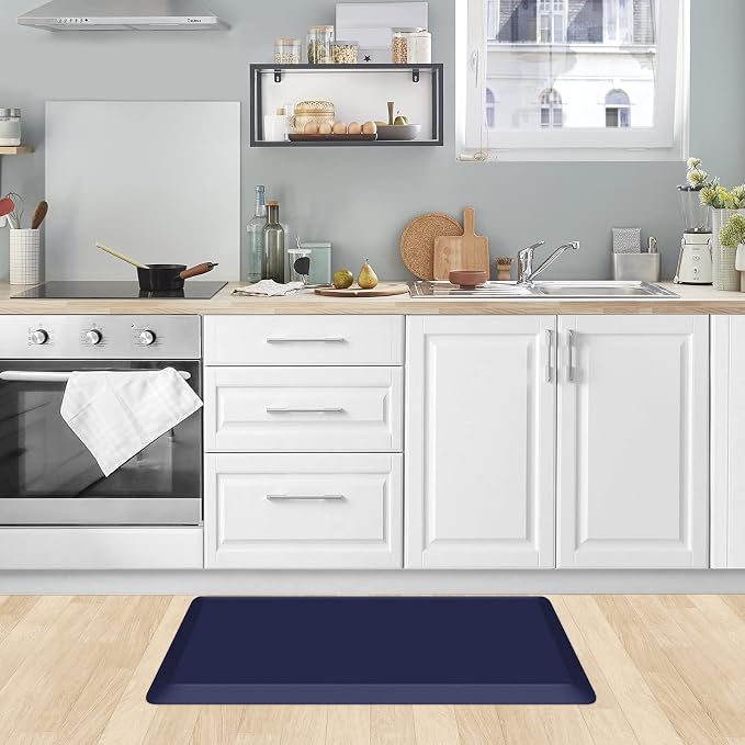 KitchenClouds Kitchen Mat Cushioned Anti Fatigue Kitchen Rug 0.8inch Water Resistant Non Slip Kitchen Rugs and Mats Standing Desk Mat Comfort Floor Mats for Kitchen Sink Office (17.3"x28", Blue)