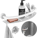 White 18-inch Safety Grab Bar with Storage Shelf for Bathtub or Shower, Drainage Holes, Stainless Steel, Wall Mounted Grab Bars for Elderly Injured Balance Support
