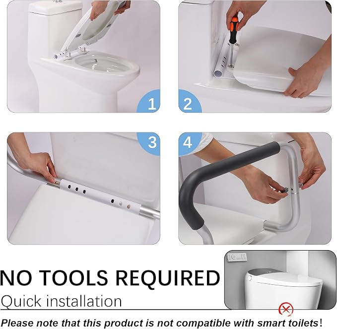 Toilet Safety Rail for Seniors, Toilet Grab Bars for Seniors and Disabled, Toilet Handles for Elderly with Adjustable Width and Height, 350 lb Weight Capacity