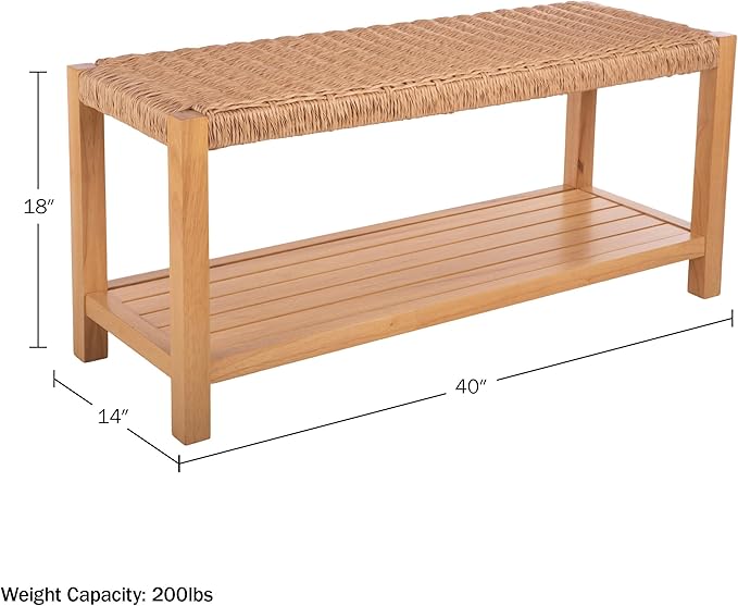 Alaterre Furniture Newport 40 Inch Solid Wood Entryway Bench - Modern Farmhouse Indoor Decorative Bench with Handcrafted Woven Rope Seat - Furniture for Entryway, Dining Room, or Kitchen (Light)