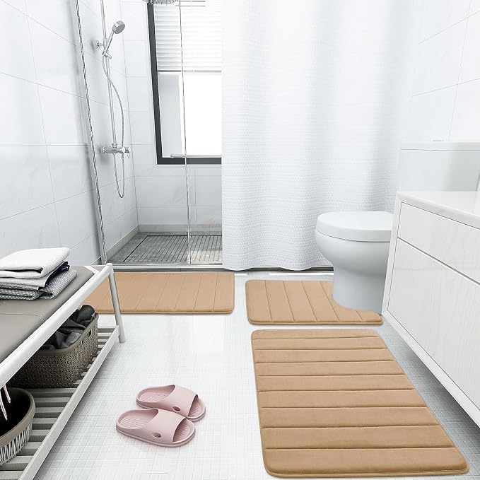 Buganda Memory Foam Bath Mat, 55" x 24", Ultra Soft and Non-Slip Bathroom Rugs, Water Absorbent and Machine Washable Bath Rug Runner for Bathroom, Shower, and Tub, Camel