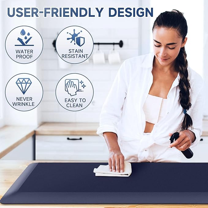 StepRite 4/5 Inch Thick Kitchen Mat Anti Fatigue Mat Kitchen Rugs Kitchen Decor Non-Slip, Stain & Water Resistant, Kitchen Mats Desk Mat for Kitchen, Office, Workshop, Blue, 17'' x 39''