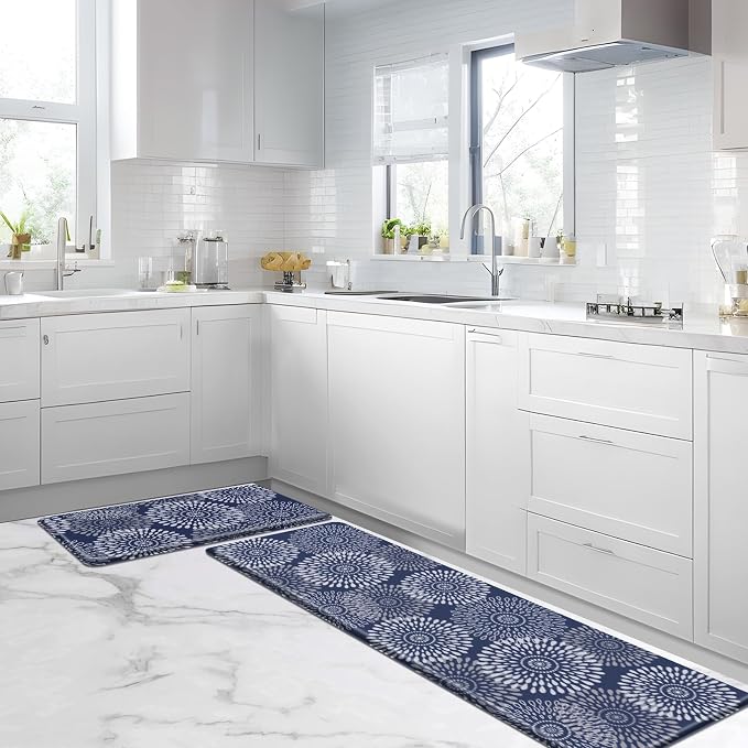 LuxStep Kitchen Mat Cushioned Rugs Anti-Fatigue Mats for Kitchen Floor,Waterproof Non-Slip Mats and Rugs Set for Office,Floor,Laundry 17.3"×30"+17.3"×70",Blue