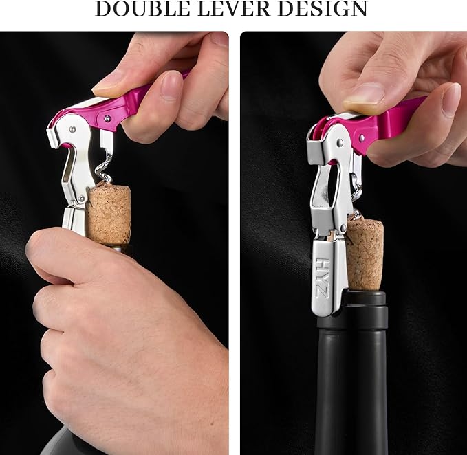 HYZ 2-Pack Wine Opener Waiter Corkscrew, Professional Wine Key for Servers, Bartender with Foil Cutter, Manual Wine Bottle Opener Double Hinged (Fuchsia)