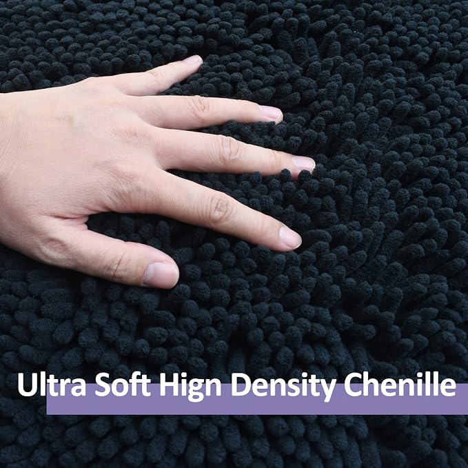 Run Helix Black Bathroom Rug Set Extra Soft Bath Rugs for Bathroom 3 Piece Bathrom Set Anti-Slip Bath Mats Soft Plush Chenille Shaggy Mat Living Room Bedroom Mat Floor Water Absorbent Floor Mat