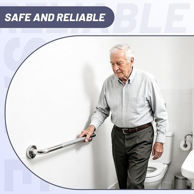 24 Inch Shower Grab Bar, Chrome Anti Slip Safety Bars, 304 Stainless Steel Bathroom Handrail, Handicap Grab Bars for Wall, Shower Grip Handle for Seniors Elderly Injury Assist Bath (1.25" Dia)