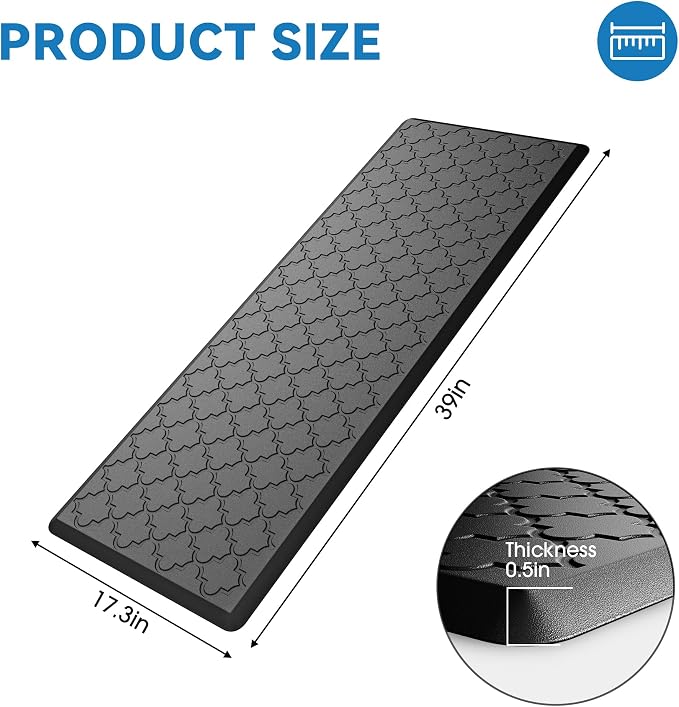 Kitchen Mat Cushioned Anti Fatigue for Floor, Non-Slip Waterproof Comfort Rug for Kitchen Sink, Standing Desk & Laundry, 17.3"x39", Black