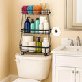 ShellKingdom Over The Toilet Storage Shelf, 3 Tier Toilet Paper Holder Stand Shelves, Punch-Free Bathroom Storage Rack with Hooks, Small Space Organizers for Bathroom, Home, Countertop, Black
