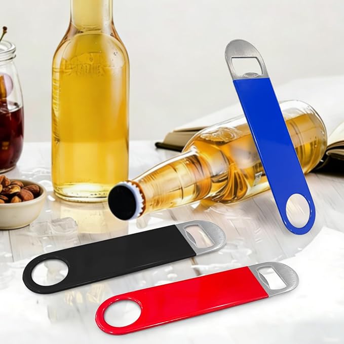 KTOJOY 3 Pack Bottle Openers,Beer Bottle Openers, Speed Openers, Stainless Steel Flat Bottle Opener with Exquisite Packaging, for Kitchen, Bar or Restaurant 7 inches Red, Black, Blue