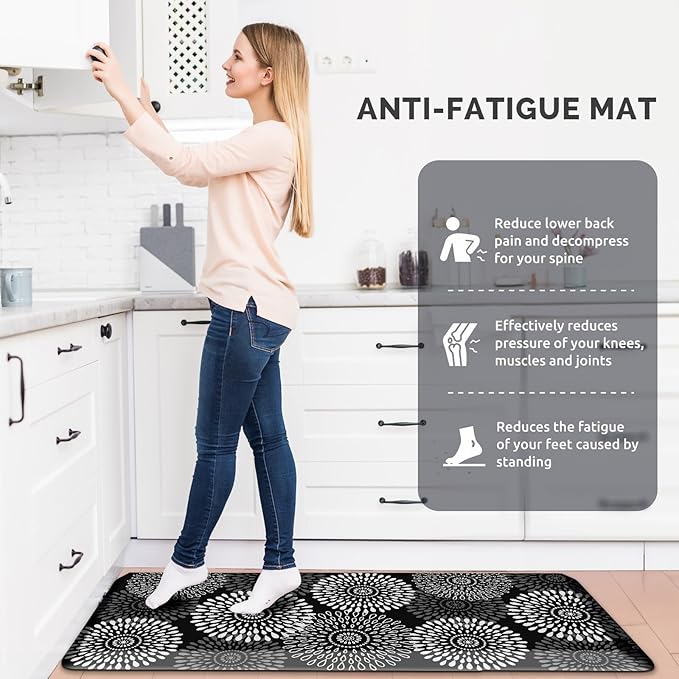 LuxStep Kitchen Mat Waterproof Kitchen Rugs for Floor Cushioned Anti-Fatigue Mat Non-Slip Standing Desk Mat Comfort Floor Mats for House Sink Office 17.3" x 39" Black