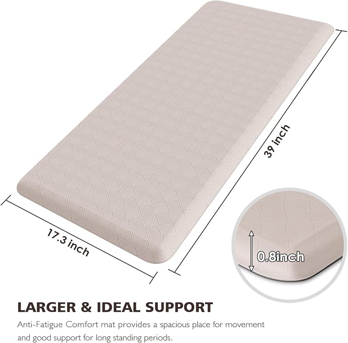 HappyTrends Kitchen Runner Rugs Anti-Fatigue mats - 4/5 Inch Thick Non Slip Waterproof Ergonomic Comfort Mat for Kitchen, Floor Home, Office, Sink, Laundry (17.3"x 39",Khaki)